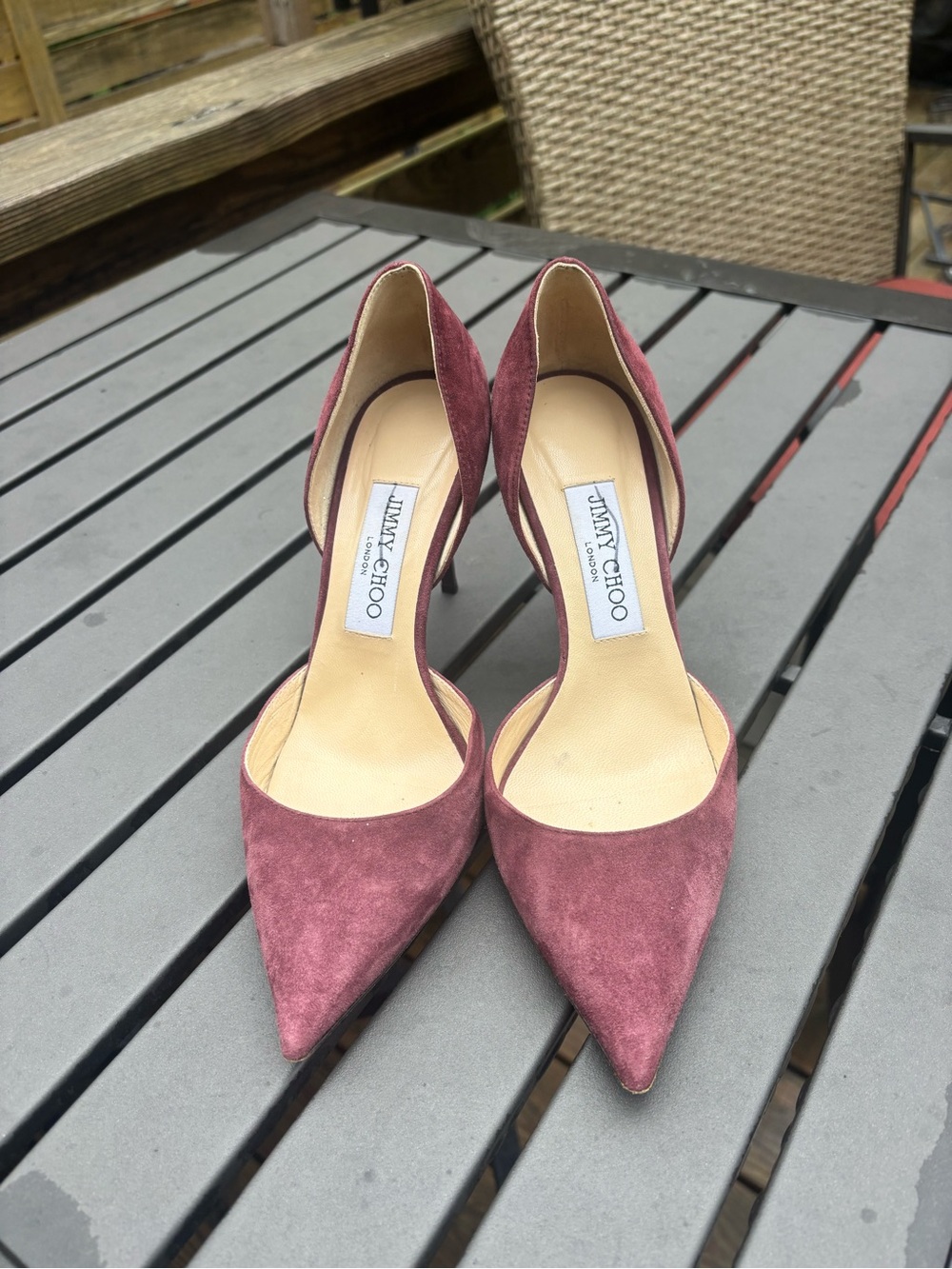 Jimmy Choo suede Addison D'Orsay pumps pointed toe heels size 37 made in Italy
